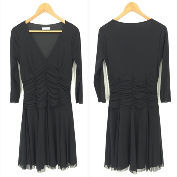 Portmans Nylon Mesh Ruched Black Midi Dress Whimsigoth Fairy Grunge Romantic - Picture 1 of 8